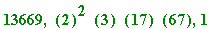 13669, ``(2)^2*``(3)*``(17)*``(67), 1